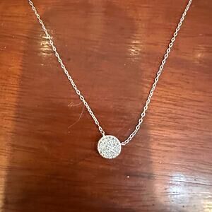 Nadri Round Pendant Necklace 17" - 19" long Silver tone chain N II Jewelry Mark